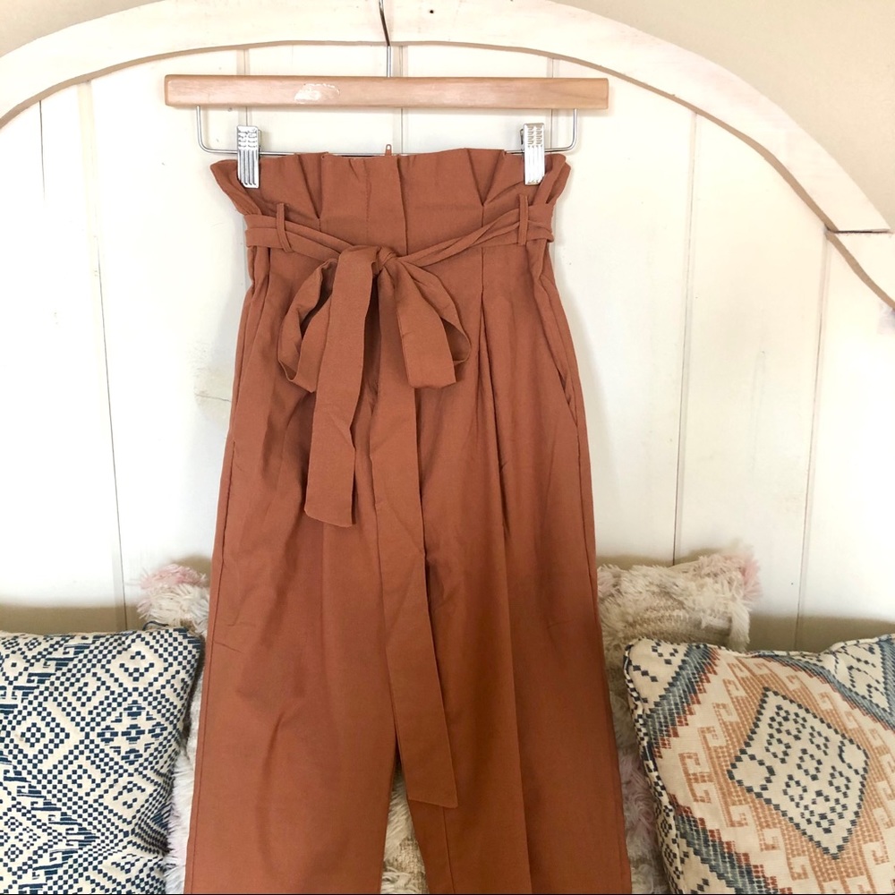 New! Skinny High Waist Paper Bag Pants in Copper - Picture 5 of 16